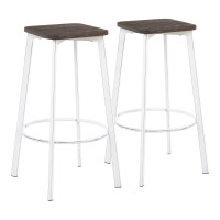 Lumisource B30-CLRASQ VWE2 Clara Industrial Square Barstool in Vintage White Metal and Espresso Wood-Pressed Grain Bamboo - Set of 2